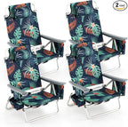 Goplus Beach Chair, Folding Backpack Beach Chairs for Adults with 5 Positions, Head Pillow, Cooler Bag, Towel Bar, Cup Holders, Sunbath Sling Tanning Lounge, Foldable Layout Camping Chairs