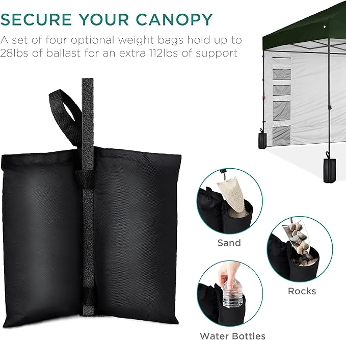 Best Choice Products 10x10ft Pop Up Canopy Tent with Sidewall, 1 Person 1 Minute Set Up, Carry Case, 4 Weight Bags - Dark Green