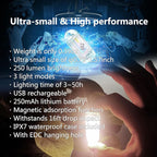 USB Mini LED Lantern, 2 Pack Waterproof EDC Keychain LED Flashlight for Camping, Type-C Rechargeable Battery Small Stick Lamp Puck Dog Collar Torch Light (White Luminous+Red)