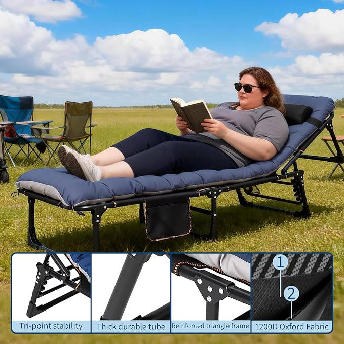 PeakPursuit Portable Camping Cot, Sleeping Cot for Adult, Heavy Duty Folding Cot Max Load 400LBS with Thick Mattress, Camping Bed for Travel Tent Day Bed Outdoor Home Guest Office Nap