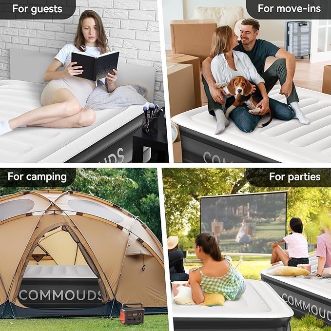 COMMOUDS Twin Air Mattress with Built-in Pump, 18" Raised Blow up Mattress, Comfort Inflatable Mattress with Waterproof Flocked Top, Portable Airbed for Guests, Camping, Home & Travel Use, 330lbs Max