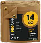 PROTARP Heavy Duty 14 OZ Water Resistant Canvas Tarp, UV Resistant Tarpaulin Cover with Rustproof Brass Grommets, Multipurpose for Canopy, Roof, Camping, Woodpile (Tan 7'X9')