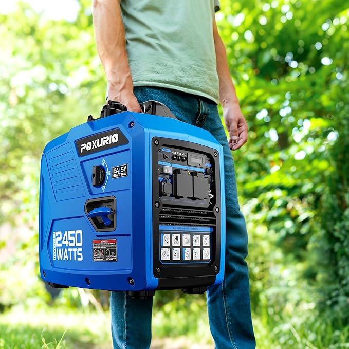 2450-Watt Portable Inverter Generator for Home Use, 1.6Gallon Large Fuel Tank Up to 8.3 Hours Use, 120V Gas Powered Generator Super Quiet - EPA Compliant, Sky Blue