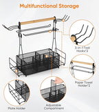 Grill Caddy Barbecue Tool Sets for Outdoor Grill, Picnic BBQ Caddy Picnic Utensil Condiment Organizer, BBQ Accessories Camping Gifts with Paper Towel Holders, Compartments & Hooks