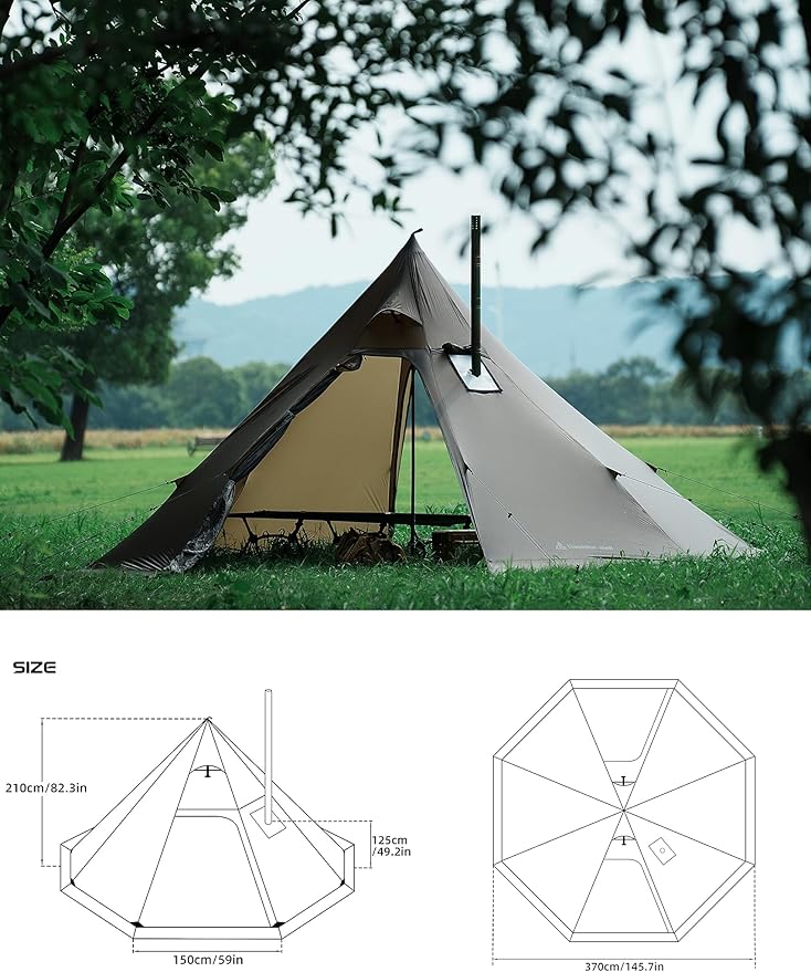Hot Tent – 4 Season, Waterproof, Windproof, and Lightweight Shelter, Ideal for Camping, Hiking, Hunting, and Fishing.