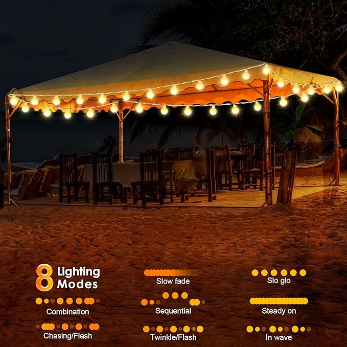 1 Pack LED Canopy Lights, 40ft 80LED Battery Powered Canopy Tent Lights Outdoor with 8 Modes, Warm White Canopy String Light for 10' x 10' Pop up Canopy Tent