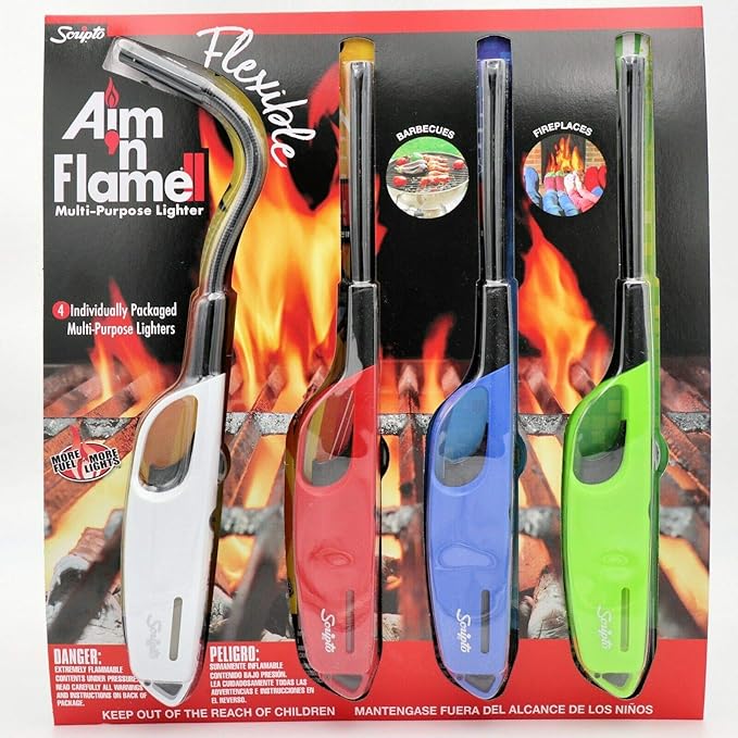 4 Pack SCRIPTO Multi-Purpose Lighter BBQ Barbecue Camping Durable Lighters, White