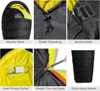KAMPKEEPER Mummy Sleeping Bag, Cold Weather Camping Sleeping Bag, 32℉ 3-4 Seasons Adults Sleeping Bag, Non-Snag Zipper with Adjustable Hood for Backpacking, Hiking