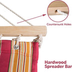 SUNCREAT Double Hammock Quilted Fabric Swing with Spreader Bar, Detachable Pillow, 55” x79” Large Hammock, Red Stripes