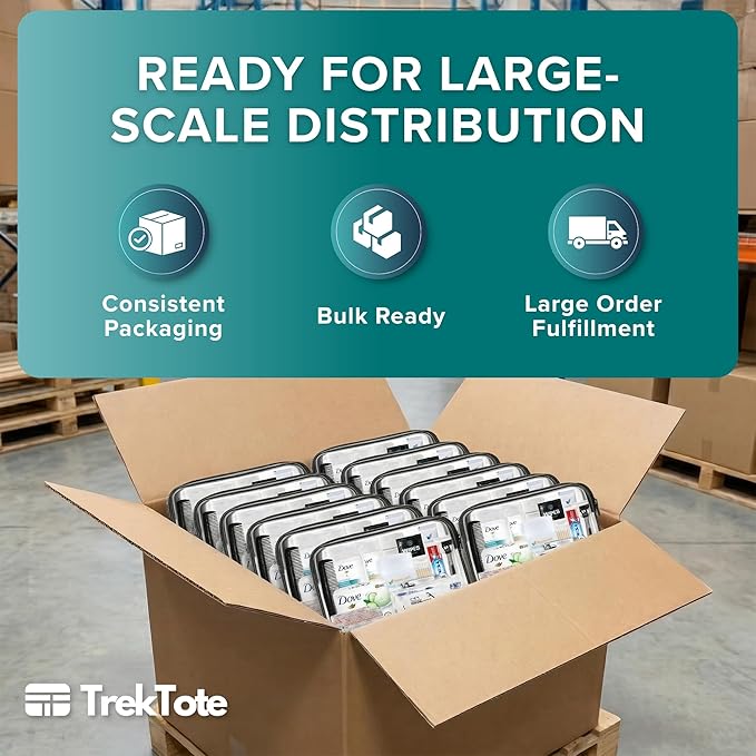 TrekTote Complete 15 Piece Unisex Travel Hygiene Kit with Toiletries & Personal Care Essentials, TSA-Compliant, Individually Packaged in Clear Bag, Single or Bulk Packs