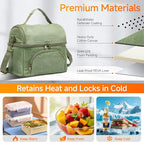 Mens Lunch Box with 2 XL icepacks,Sturdy Waxed Canvas Insulated Lunch Bag for Adult, 2 Compartment Soft Cooler Bag For Work, Picnic, Travel, Outdoors (10.5L) 10"x7"x9.5" (London Green)