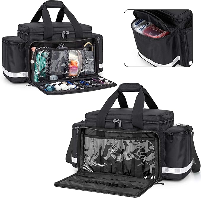 Trunab First Aid Bag Empty Medical Duffel First Responder Trauma Storage with Inner Dividers and No-scratch Bottom, Ideal for EMT, EMS, Paramedics, Bag Only, Black