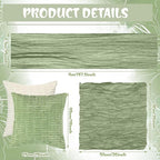 91 x 71 Extra Large Outdoor Boho Picnic Blanket with Sage Green Table Runner, 6 Throw Pillow Covers 6 Napkins Woven Cotton Yarn Oversize Beach Blanket Washable Picnic Camp Wedding