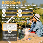 Portable Misting Camping Fan Rechargeable, 20000mAh Cordless Battery Powered Fan with LED Lantern - Rechargeable Camping Fan with Remote, 360° Pivot Hook for Outdoor, Hurricane, RV, Tent, Office