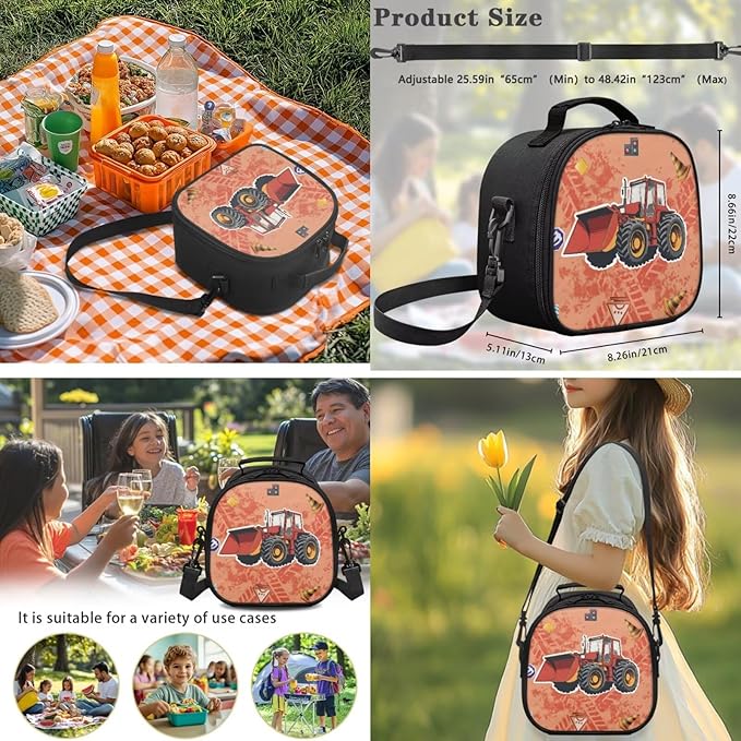Boy Backpack and Lunch Box Set Lightweight Kids Scooper Construction Truck Backpack Elementary School 4 in 1 Set Kids Book Bag for School Travel Shoulder Bag Daypack