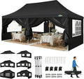 COBIZI Canopy 10x20 Pop Up Canopy Tent with 6 Sidewalls, Waterproof Commercial Canopy Ez Outdoor Instant Gazebo UV Protection 50+ Event Shelter, Garden Tents for Parties with Sandbags, Black