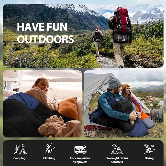 Single Sleeping Bag for Adults Kids 3-Season, Lightweight Waterproof Ripstop, Dual Zipper Bottom Vent, Compression Sack, Portable Camping Hiking Backpacking Gear