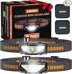 COSOOS 2 LED Headlamps Flashlights with Portable Cases, 1.6oz Mini Bright Running Headlamp, Waterproof Head Lamps, Small Headlights for Adults, Kids, Camping, Hiking, Night Reading (NO AA Battery)