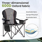 Oversized Camping Chair Heavy Duty- Portable Folding Chair, Cup Holder & Waterproof Phone Case for Adults, Beach, Hiking, Backyard (Black & Gray, 1 PCS)