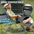 FUNDANGO Rocking Camping Chair, High Mesh Back Portable Folding Camp Chairs with Pillows, Cup Holder and Carry Bag for Lawn Patio Garden Outdoor Supports 300 Lbs (Black/Grey)