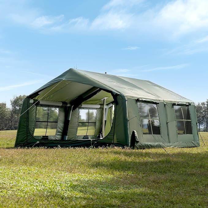 Oxford Inflatable Tent for Camping with Hand Pump, 4 Season Glamping Tents with Stove Jack for 8-12 Person, Waterproof Outdoor Party Camping Festival