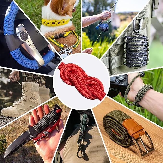 1200 Paracord Rope - 4.4mm 14 Strand Nylon Parachute Spool para Cord Lanyard for Outdoor Camping Survival Utility Tent Crafting DIY Projects Fishing Clothsline Bracelet - Red 200FT