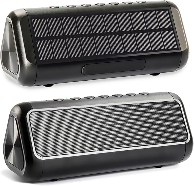 Solar Bluetooth Speaker Portable Wireless, 50H Playtime with HD Stereo Sound,5000mAh Can Charge Cell Phone,BT5.3,Outdoor Waterproof IPX6,TWS Pairing/AUX/TF play for Camping/Beach/Party/travel/Cycling