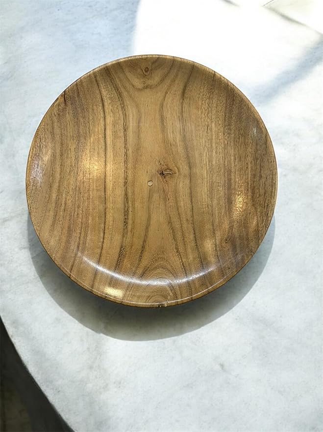 9 Inch Wooden Plate – Handcrafted Natural Wood Serving Dish for Rustic Dining, Camping, Charcuterie, Appetizers, Salads & Decor – Eco-Friendly Round Tableware set of 6
