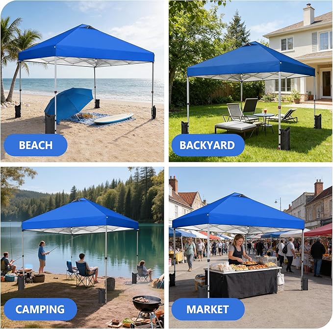 OLIXIS 10x10ft Pop Up Canopy Tent, Heavy Duty 1-Person One Push Setup, Portable Outdoor Shelter for Beach, Events, Camping Includes Rolling Carry Bag, Blue