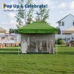 10x10 Instant Pop-Up Canopy with 1 Sidewall – Easy 1-Button Setup, Includes Roller Bag, 3 Height Settings & 4 Weight Bags – Perfect for Backyard, Beach, Sports & Parties,Green