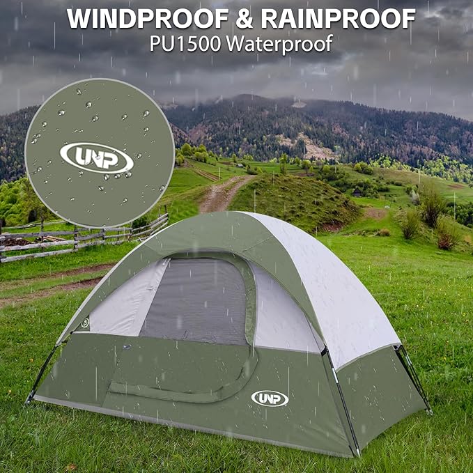 Camping Tent 2-4 Person, Waterproof Windproof Tent with Rainfly Easy Set up-Portable Dome Tents for Camping…