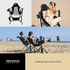 Arrowhead Outdoor Folding Hammock Camp Chair with Detachable Footrest, Stabilized Feet, Padded Headrest and Seat, Large Cup Holders, 300 LBS Weight Capacity, for Camping, Beach, Tailgating