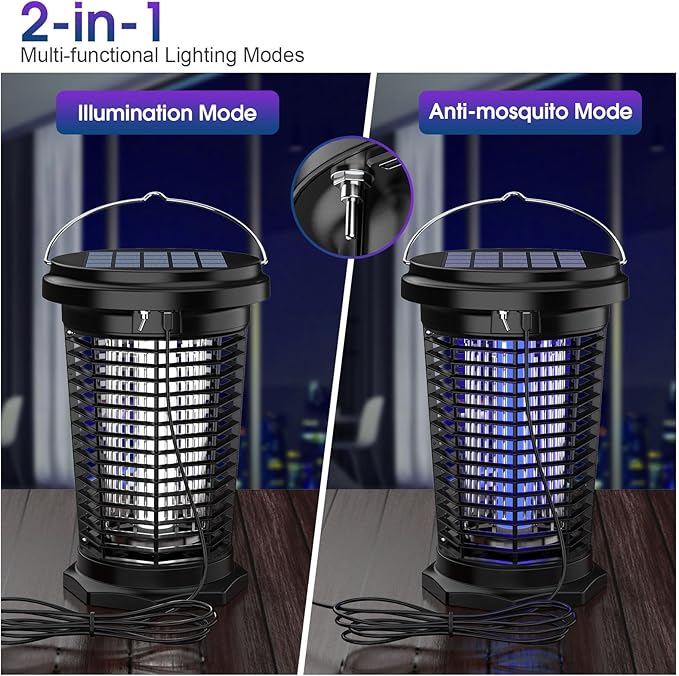 PALONE Bug Zapper for Outdoor & Indoor, USB Rechargeable Solar Bug Zapper with 5.5W Solar Power, Electric Fly Traps, Insect Zapper for Patio, Backyard, Garden, Camping