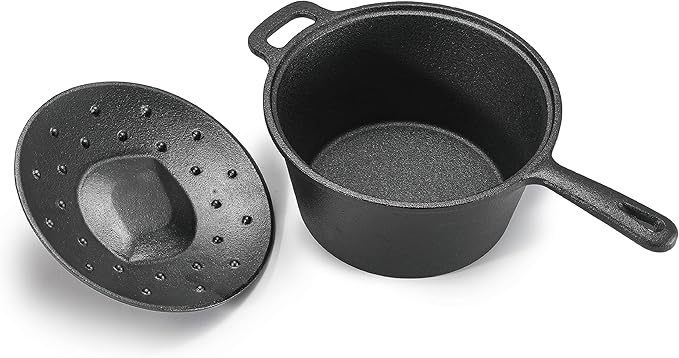 Commercial Chef 2-Qt. Saucepan with Lid, Pre-Seasoned Cast Iron, Integrated Handles, Works on All Cooktops Including Induction, Outdoor Skillet for Campfires or Grills, CHCI20