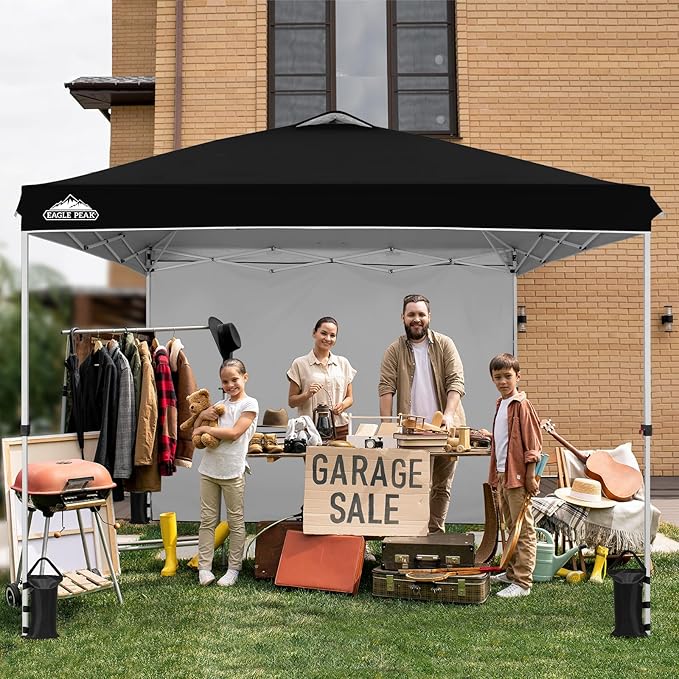 EAGLE PEAK Commercial Canopy 10x10 Pop Up Canopy Tent with 1 Sidewall, Easy Setup Heavy Duty Instant Event Shelter for Vendors & Markets, Outdoor Sun Shade, Black