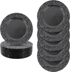 50 Pcs Black Charger Plates Bulk, 13" Round Dinner Charger Plates, Decorative Plastic Embossed Table Chargers for Wedding Holiday Party Baby Shower Event Decoration (Black)