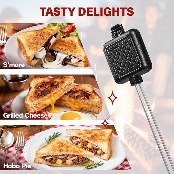 Mountain Pie Maker Cast Iron – Campfire Pie Iron, Hobo Pie Maker for Camping, 2-Pack