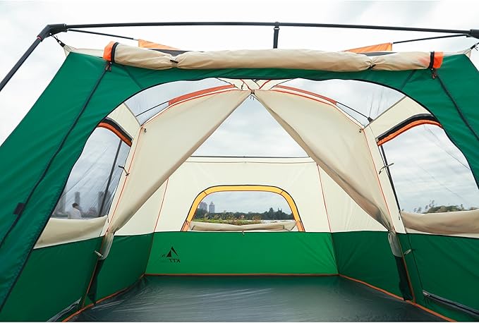 KTT Large Tent 8-10-12 Person,Family Cabin Tents,2 Rooms,2 Doors and 4 Windows with Mesh,Straight Wall,Waterproof,Double Layer,Big Tents for Outdoor,Picnic,Camping,Family Gathering
