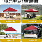 CROWN SHADES 12x12 Pop Up Canopy Outside Canopy, Patented One Push Tent Canopy with Wheeled Carry Bag, Bonus 8 Stakes and 4 Ropes, Red