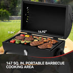 Royal Gourmet CC1015W Portable Charcoal Grill, 147 sq. in. Cooking Grid, Wooden Handle, Tabletop BBQ Grill for Outdoor Barbecue, Camping, Picnic, Backyard, Patio, Black