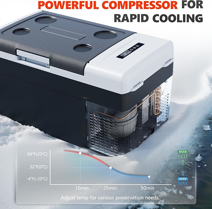 Portable 12V Refrigerator, 22 Quart Compressor Electric Cooler, 12V Fridge -4℉-68℉, Portable Freezer for Camping, RV, Outdoor