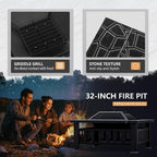 Greesum Multifunctional Patio Fire Pit Table, 32in Square Metal BBQ Firepit Stove Backyard Garden Fireplace with Spark Screen Lid and Rain Cover for Camping, Bonfire and Picnic, Silver
