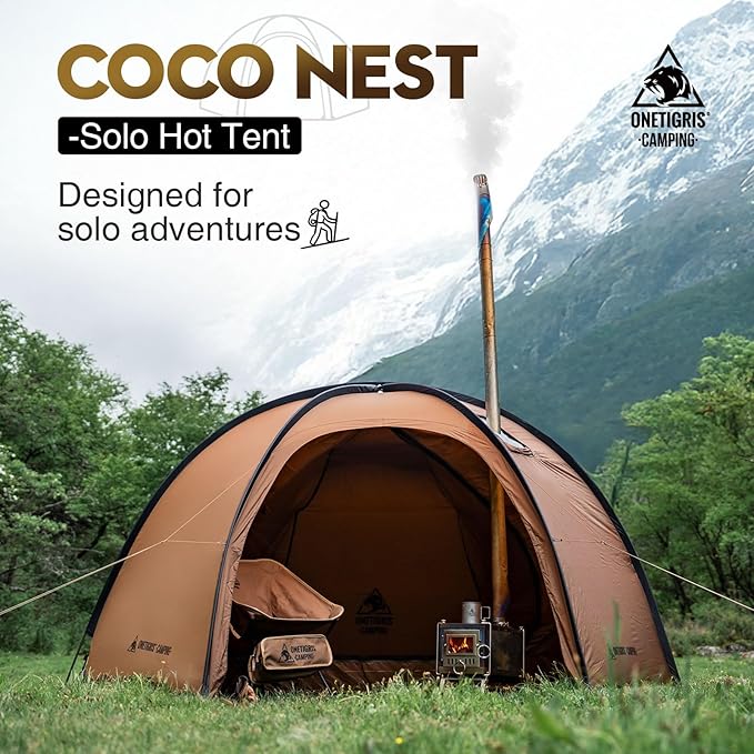 OneTigris Coco NEST Solo Hot Tent with Stove Jack, 3000mm Waterproof Windproof Free-Standing Dome Tent with Mesh Inner