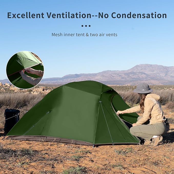 Naturehike Cloud Up 3 Person Backpacking Tent with Footprint - 3 Season Free Standing Lightweight 3 Person Camping Tent | with Footprint, Free Standing, Dome, Camping, Hiking, Waterproof