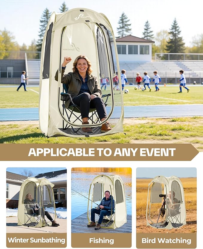 Sportneer Clear Sport Tent, 1 Person Transparent Outdoor Pop-Up Tent, Lightweight & Portable Weather Shelter for Parents, Windproof Cold Weather Protection, Rain Shield for Sports Events & Sidelines