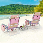 Goplus Beach Chair, Folding Backpack Beach Chairs for Adults with 5 Positions, Head Pillow, Cooler Bag, Towel Bar, Cup Holders, Sunbath Sling Tanning Lounge, Foldable Layout Camping Chairs