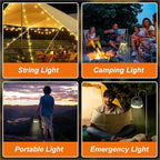 HELESIN Camping Light USB Rechargeable Waterproof Portable Stowable String Light, 4 in 1 Camping String Lights Outdoor with 8 Modes Tent Lights for Camping, Hiking, Yard, RV (Warm Light)