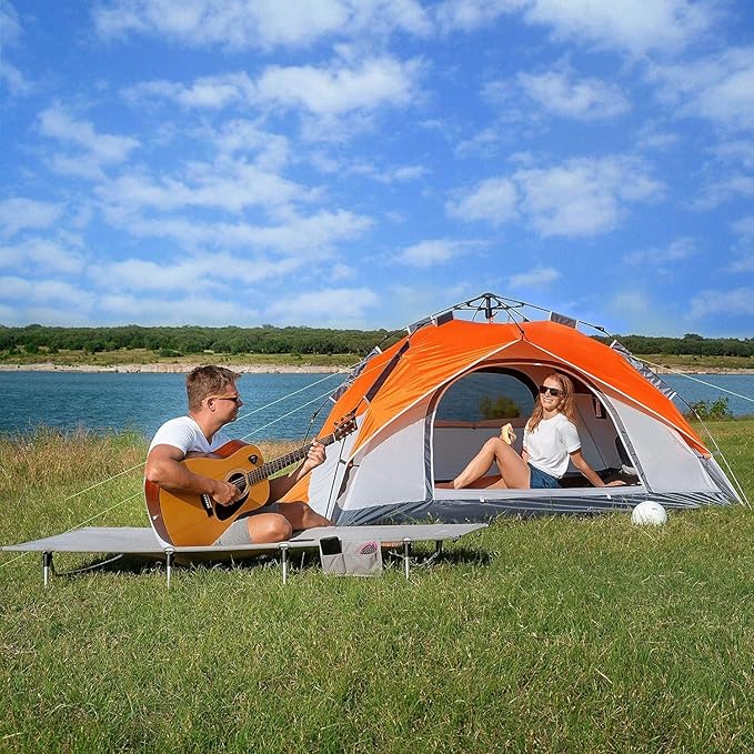 MOON LENCE Pop Up Tent 3-4 Person, 60s Instant Setup Camping Tent with 2 Doors, Water-Resistant & Windproof Dome Tent for Car Camping, Backyard, Traveling