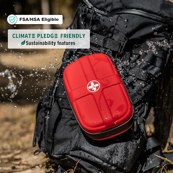 RHINO RESCUE EVA First Aid Kit, Small Waterproof Backpack Emergency Hiking First Aid Kit for Backpacking, Medical Kit for Travel, Home, Car, College Dorm, Camping, Boat, Back to School (Black)