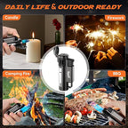 Torch Lighter, Refillable Windproof Adjustable Quad Jet Flame Butane Lighter for Candle Grill BBQ Camping Fireworks, 2 Pack (No Fuel Included)